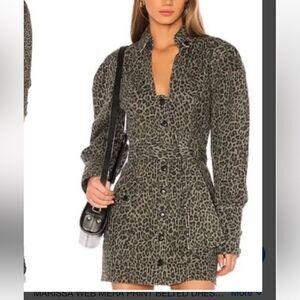 Marissa Webb Mera Print Belted Denim Dress Green Leopard Print Size 0